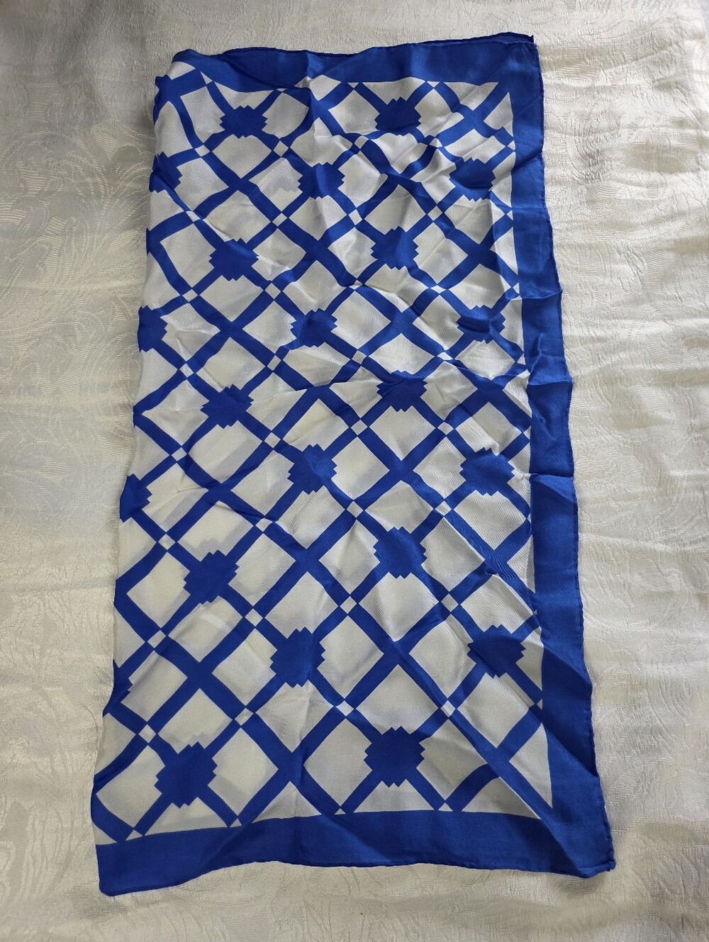 Royal Blue & White Geometric Lattice Square Scarf